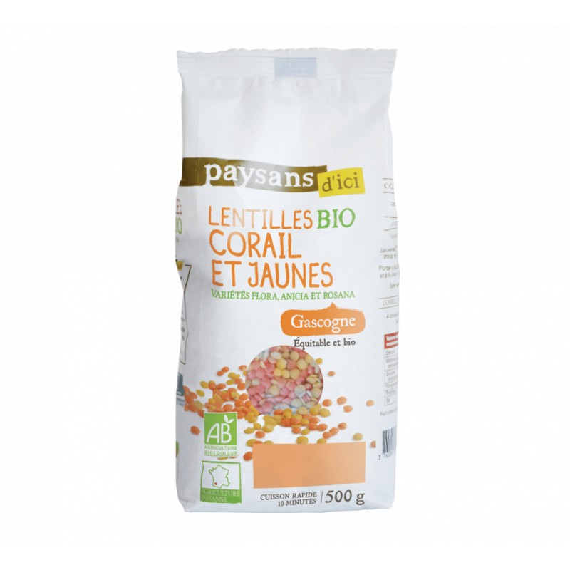 Lentilles bio Corail et jaunes de Gascogne /500g