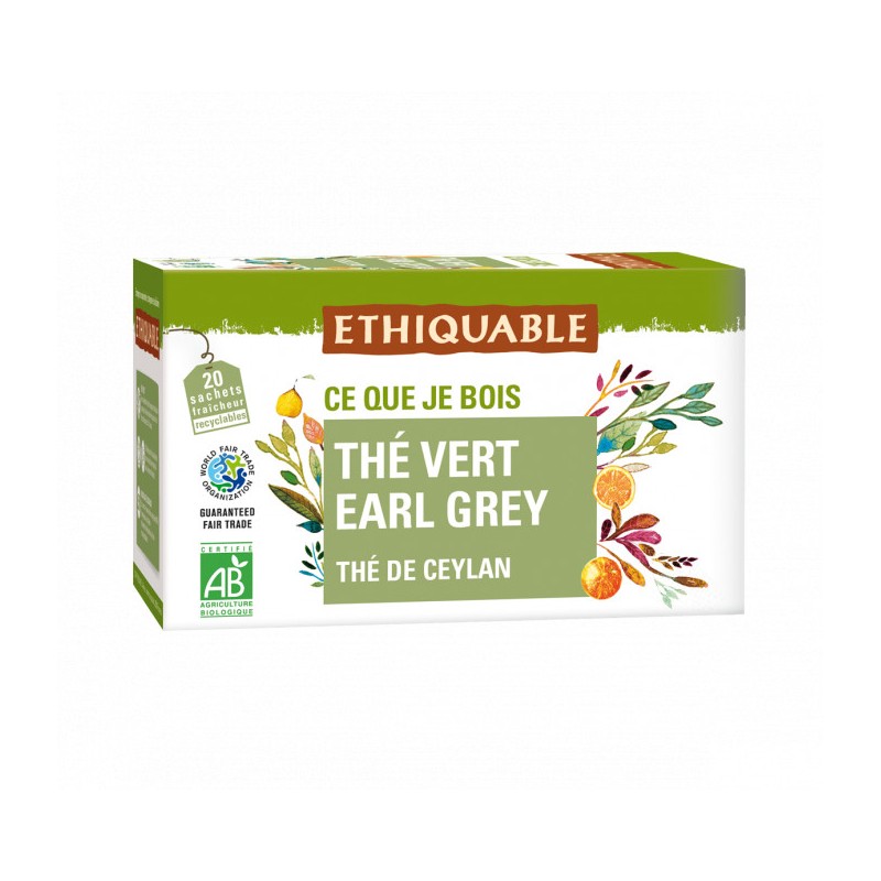 Thé Ethiquable Vert Earl Grey / 20 sachets
