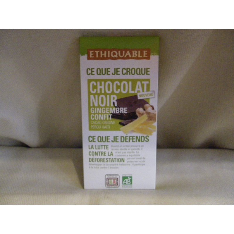 Chocolat Ethiquable Noir Gingembre / 100g