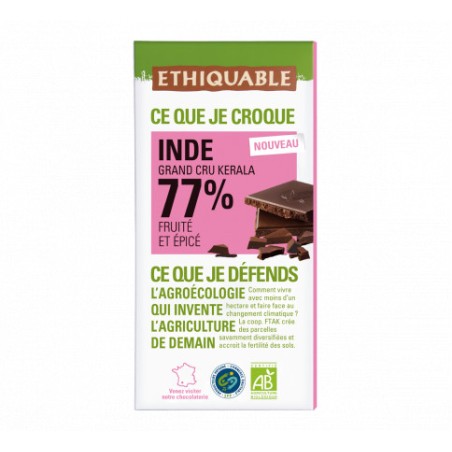 Chocolat Ethiquable noir 77% Inde / 100g