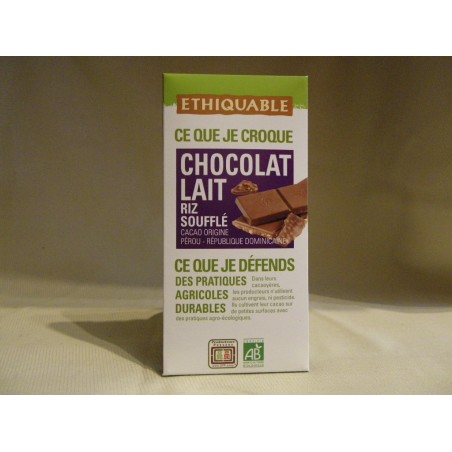 Chocolat Ethiquable Lait Riz Soufflé / 100g