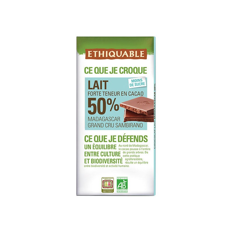 Chocolat Ethiquable Lait 50% Grand Cru / 100g